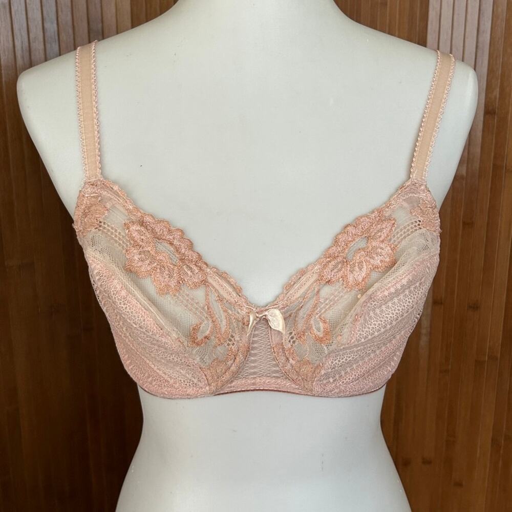 Vintage Lunaire Dusty Rose Lace Embroidered Underwire Bra 32D